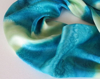 Blue Silk Scarf, Hand Painted Blue Silk Scarf, Blue Scarf, Hand Painted Silk Scarf, Yellow Silk Scarf, Blue Scarf, Yellow Silk Scarf