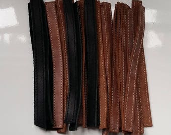 Lanières cuir noir surpiquées fauve ou noir 15 cm/ maroquinerie/poignées/porte-clefs/pochette/sac/cuir souple/epais/made in France