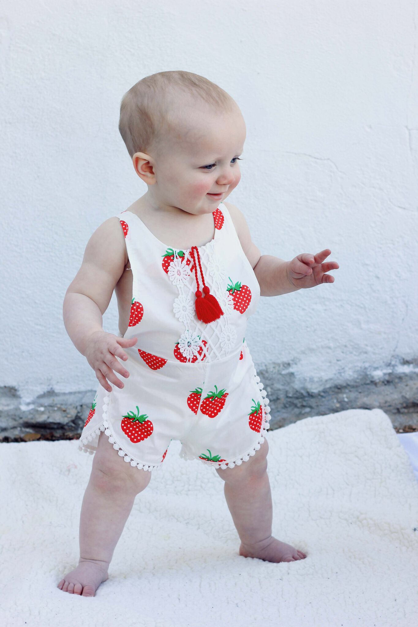 Sweet Strawberry Tassle Baby Girl Romper
