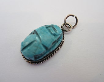 Turquoise Silver Pendant, Vintage Silver, Oval Silver Pendant