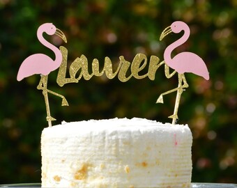 Flamingo Cake Topper,Custom Name Flamingo Topper,Personalized Name Cake Topper,Flamingo Cake topper,Tropical Cake Topper,Pink and Gold