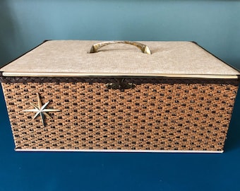Vintage Mid Century Atomic Starburst Sewing Basket Box with Accessories