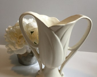 Gorgeous McCoy Art Deco Two Handled Tulip Vase White Unmarked