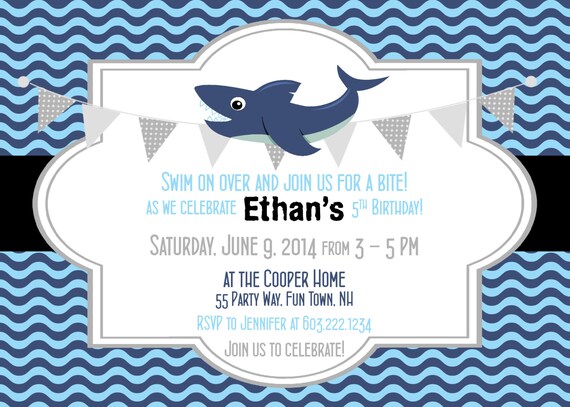Shark Birthday Invitation Shark Party Invitation Shark