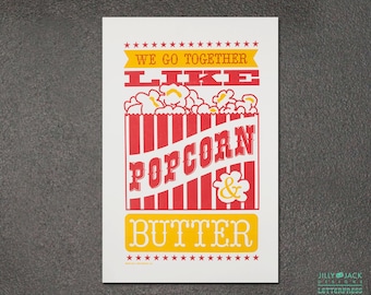 Home decor, Wall Art, Family Room Art, Hand-printed Popcorn Letterpress Art Print JJD_LP_PBP