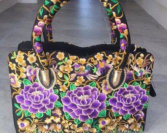 Embroidered handbag with crossbody strap