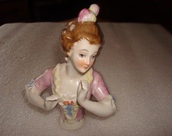 Antique Sitzendorf Porcelain Half Doll Pincushion Doll Germany 1930s