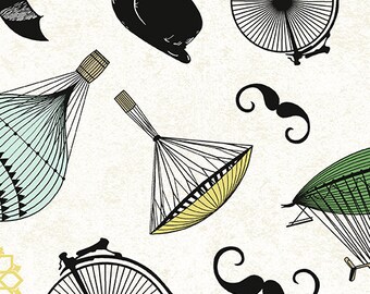 Andover Chillingsworth's Bicycle Race by Echo Park Paper Co Antique Creme Steampunk Fabric