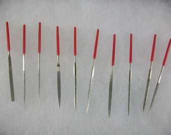 Assorted Mini Diamond Needle File 10 Pc Set 150 Grit PVC Dipped Handles
