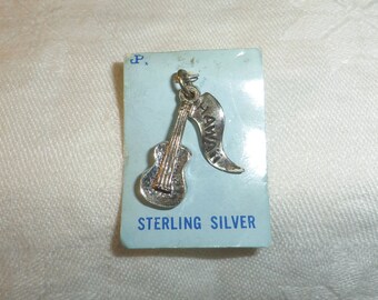 Now 50% Off Sterling Charm, Guitar Hawaii on original card 1" long Marked JP