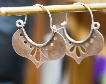 Hoop earrings, Sterling silver earrings, Boho earrings, Silver rustic earrings,Contemporary Earrings,Oxidized Hoop Earrings,Artisan earrings