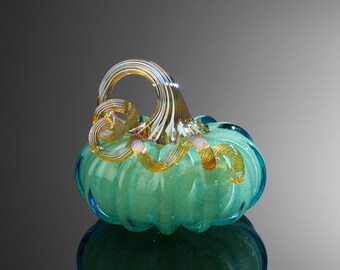 Walker and Bowes Blue/Teal Glass Pumpkin 9466 E 88
