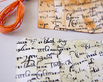 Handmade gift tags, set of 12, stamps and inks 3,2mm x 5,5mm paper 250g / m2