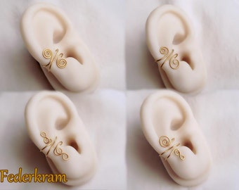 Ottone di polsino dell'orecchio piccolo, 4 disegni disponibili, nichel-free clip sopra, nessun piercing. oro bronzo
