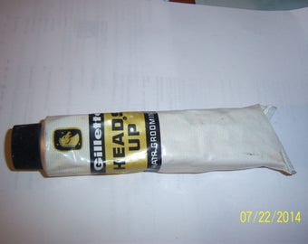 1960's Gillette Heads Up Hair Grooming Gel Cream Boston, Mass Full Unopened 3 oz metal tube