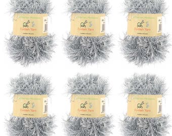 Eyelash Yarn - 50g - 6 Skeins - Grey