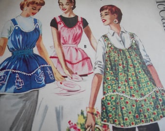 Vintage 1950's McCall's 2038 Apron Sewing Pattern and Transfer Size Medium 14-16, Bust 32-34