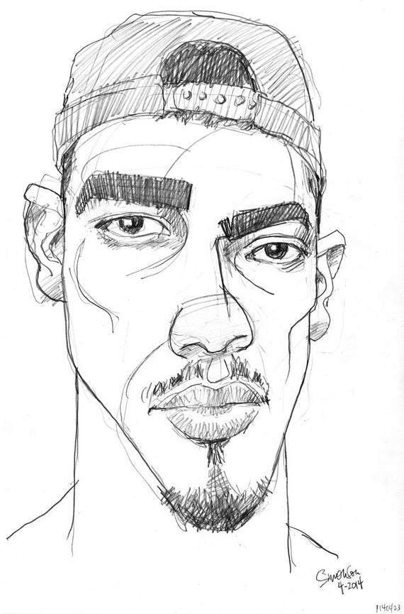 Capback Guy portrait drawing of young black male 11x17