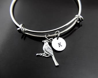 Cardinal Bangle, Cardinal Bracelet, Cardinal Charm, Bird Charm, Personalized Bracelet, Expandable Bangle, Charm Bangle, Initial Bracelet