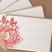 Stationery Notes, Letterpress : Scarlet Red Blossoming Flower Notes, - box of 5 small flat cards w kraft brown colored envelopes