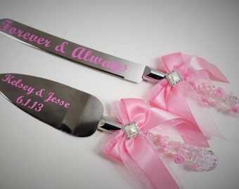 Cake and Knife Serving Set, Wedding Serving Set, Pink Cake and Knife Serving Set, Custom Cake and Knife Serving Set, PERSONALIZED
