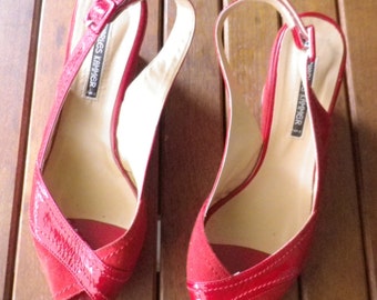 Wedge shoes, platform CHARLES KAMMER Paris, patent leather and Red Suede, size 40 or US 8, new