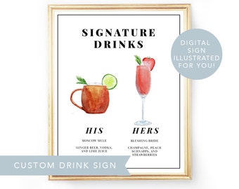 His Hers Drink, Digital Signature Drinks Sign Printable, Signature Drink Sign Wedding Illustrated Signature Cocktail Sign Wedding Drink Sign
