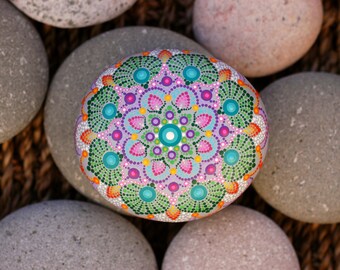 3.2x2.8 inch Hand painted mandala on river rock/mandala stone by Katy