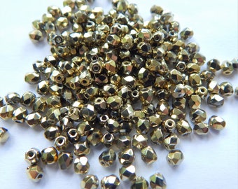 Firepolish 3mm Czech Glass Full Amber (100 beads)