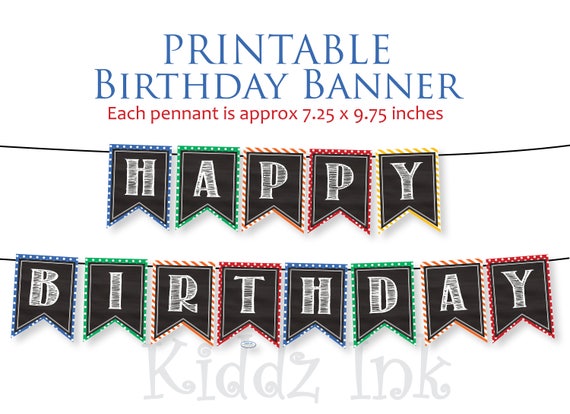 chalkboard and primary color printable birthday banner photo