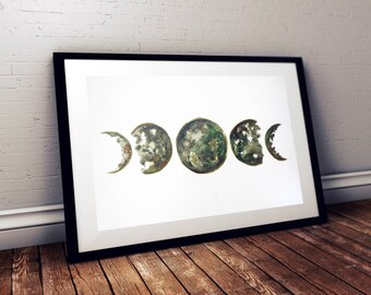 Moon phases | Original watercolor painting A3