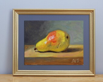 Yellow Pear Still Life Original Oil Painting by Aleksey Vaynshteyn