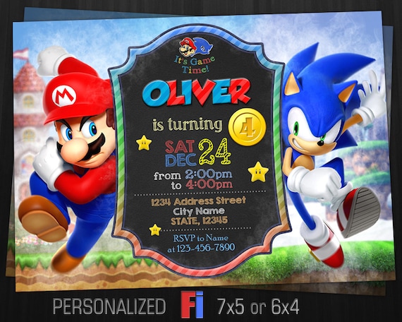 Mario vs Sonic Invitation Mario Sonic Birthday Party Mario