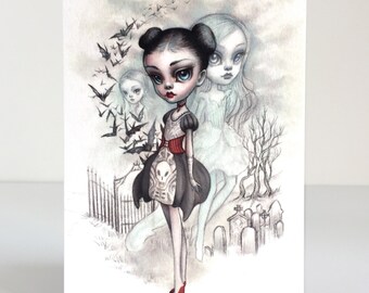 A Girl and Her Ghosts - 4 x 5.75 Mini Art Print by Mab Graves - unframed