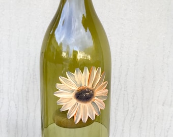 Sunflower Wind Chimes Handmade from Recycled Wine Bottles