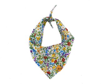 Flower Lawn Blue - Tie On Dog Bandana, Dog Bandanas, Flower Dog Bandana, Dog gift, Floral Dog Bandana, Summer Dog Bandana