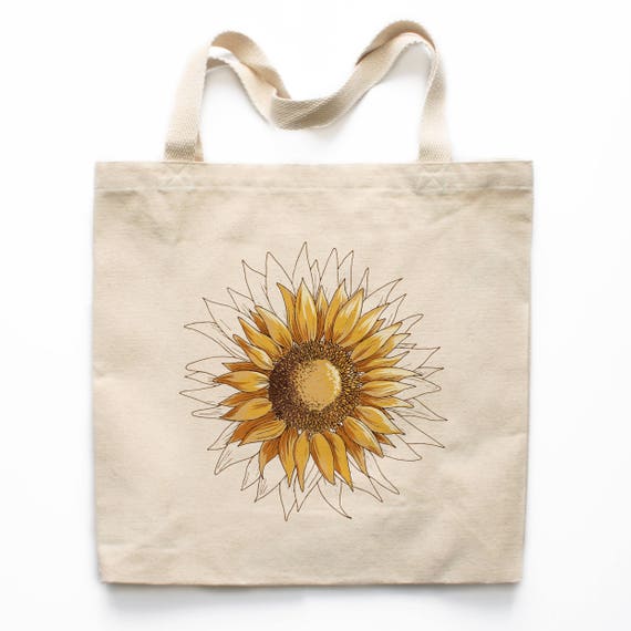 Sunflower Canvas Tote Bag Floral Canvas Tote Bag Printed