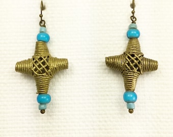 African Earrings, Trade Bead Earrings, Lost wax brass Earrings, African jewelry, beaded earrings, brass earrings, Massai Earrings, gift idea