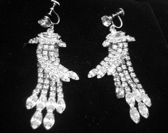 Vintage Long Dramatic Chandelier Rhinestone Earrings 3 & 1/2" Long