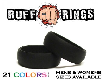 BLACK Mens Silicone Wedding Ring Band / Custom Personalized Engraved Silicone Rings For Men Husband Father Military Crossfit Gym Work Ring
