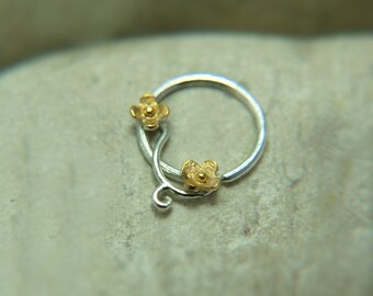 Nose Hoop - Nose Ring - Nose Ring Hoop - Nose Piercing - Tragus Piercing - Helix - Cartilage Piercing 14K Yellow Gold Filled Flower Hoop