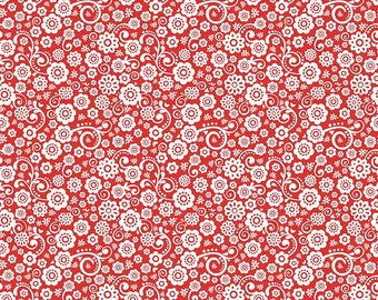 Happy Day Floral Red - Riley Blake Designs - White Flowers - Quilting Cotton Fabric - 25" end of bolt