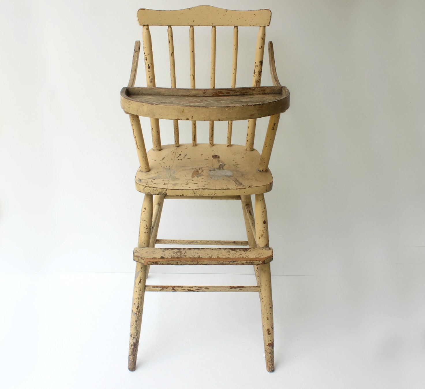 Download Antique High Chair 1920's Yellow Painted Almond Color