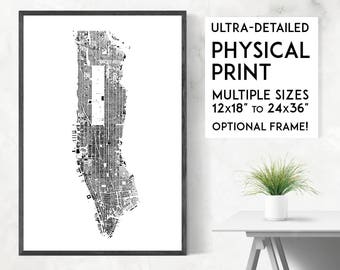 buildings of manhattan print physical new york map print new york print manhattan poster manhattan map ny wall art ny print