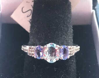 Ring genuine Tanzanite and aquamarine