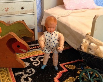 Vintage German Miniature Caco Baby Doll from the 1960's Like New with Wrist Tag for 1:12 Scale Dollhouse