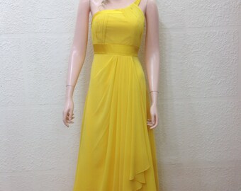 Daffodil Yellow Prom Dress. One Shoulder Dress. Long Bridesmaid Dress