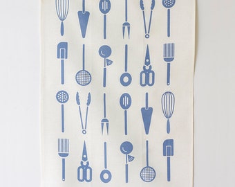 Linen Tea Towel - Cool Tools - Fog Blue