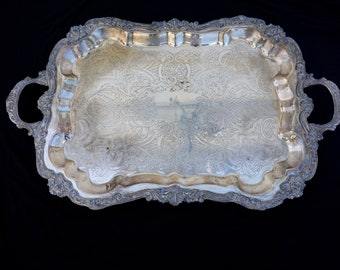 30x18 Sheridan Silver Plate Footed Butler Tray || Stunning Ornate Holloware Handled Waiters Tray Discontinued Pattern || 12 LBS.