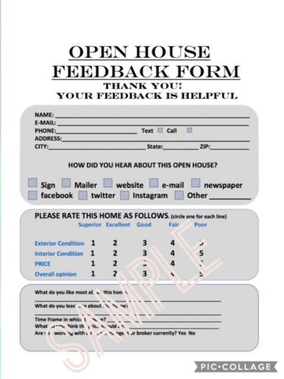 real estate forms open house feedback form open house sign broker open feedback form
